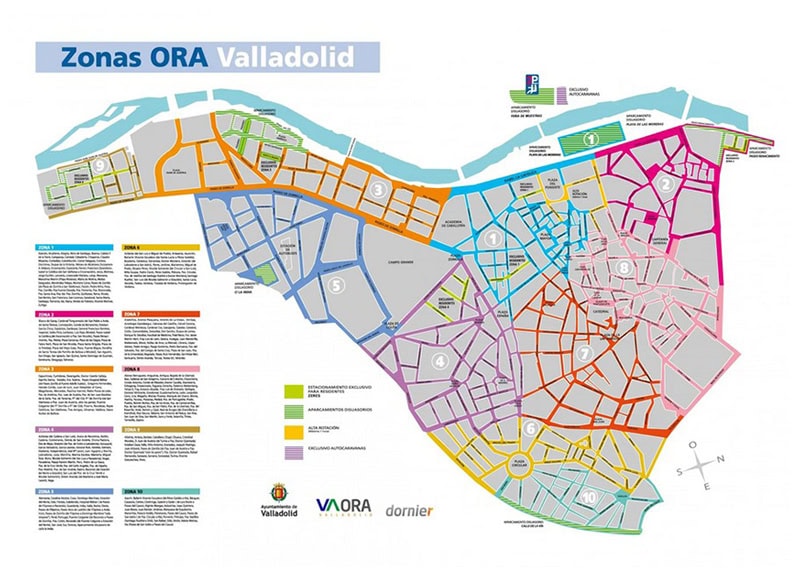 mapa plano zona azul valladolid plano solo con las zonas azules y las distintas calles que son zona azul en Valladolid